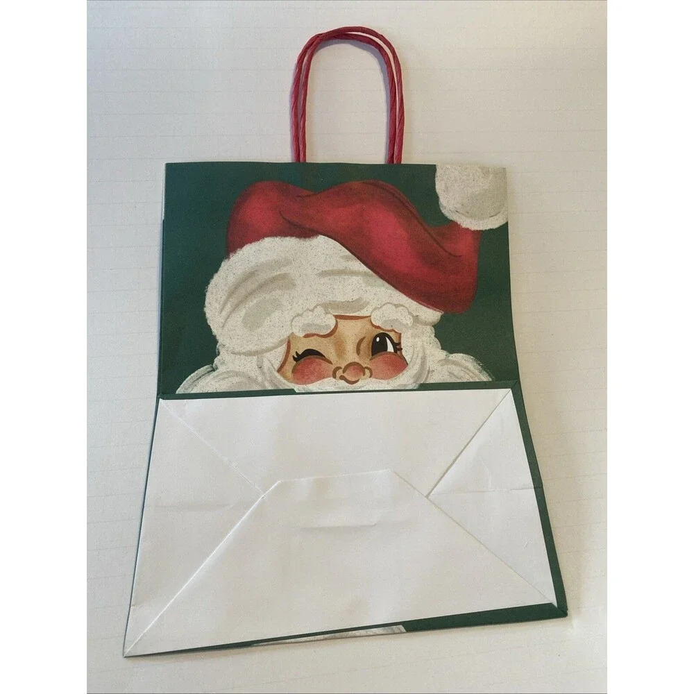 Winking Santa Christmas Gift Bag 1950's Inspired Style Paper w Handles Holiday